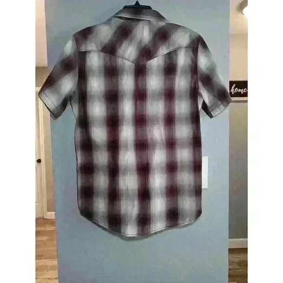 Starr Western Wear Pearl Snap Short Sleeve Shirt SzMedium Burgundy Plaid Pattern - Picture 2 of 7